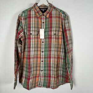 Uniqlo Mens Plaid Long-Sleeve Flannel Shirt XL Orange/Green Cotton Pockets New